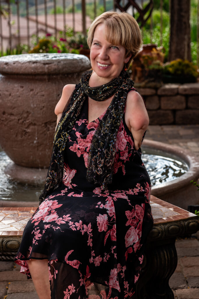 Sabine by fountain